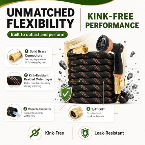 Flexible Garden Hose 100ft,Ultra Lightweight Water Hoses,Leak-Proof,Sturdy - Image 2