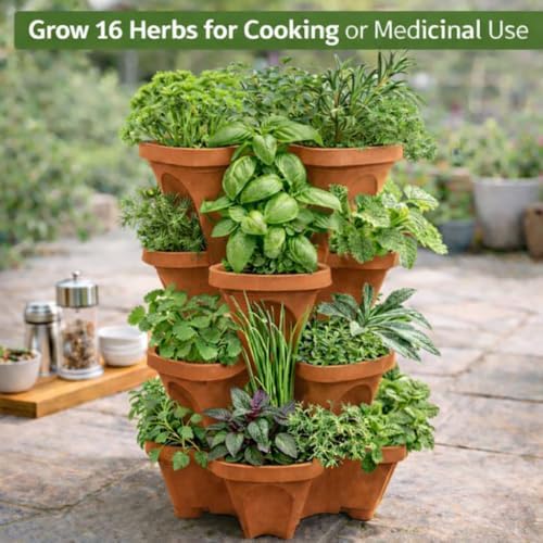 Vertical Garden Planter 4 Tier Stackable System 16 Plants, Space Saving Herb, Strawberry & Food Crop Planter with Center Support Hole for Indoor Outdoor Gardening (4, Terracotta, Small) - Image 5