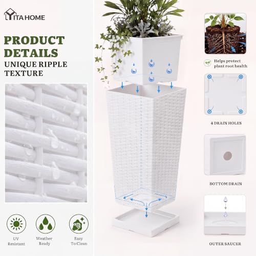 YITAHOME 2pcs Tall Planters 24" with Detachable Inner Pot, Outdoor Planter - Image 5