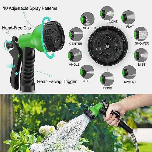 Garden Hose 100FT, Expandable Stainless Steel Water Hose with 10 Modes Spray Gun & Solid Brass Connectors, No Kink, No-Tangle, Tough & Flexible, Rust Proof Heavy-Duty Metal Garden Hose for Yard Lawn - Image 2