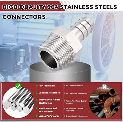Pack of 5, SUS304 Hose Barb Fitting 3/4" Hose Barb to 1" NPT Male - Image 4