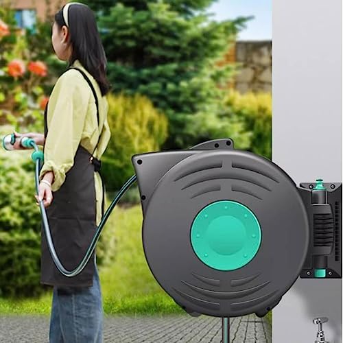 Heavy Duty Water Hose Holder, Garden Hose Reel Wall Mounted, 25M/82Ft 1/2inch Auto Retractable Hosepipe Wall-Mounted on Reel Portable 180° Swivel 8-in-1 Jet or Spray,Hose Bracket - Image 6