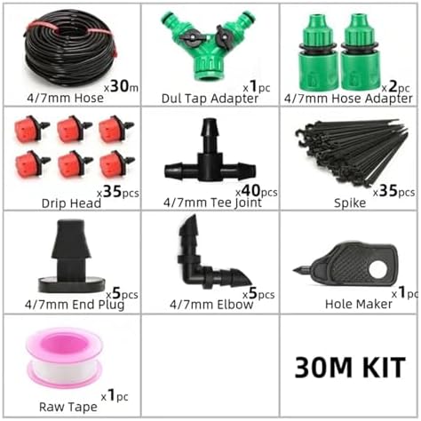 Garden Supplies 5-40M Drip Irrigation System Plant Watering Set Watering Kits Adjustable Drippers for Irrigation Micro Garden Watering System Irrigation Supplies(30 Meters) - Image 2