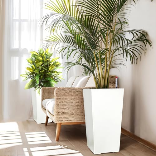Garvee 22.5" Tall Planters Set of 2, Outdoor＆Indoor White Planter Pots - Image 3