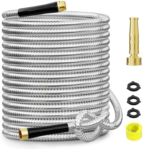 SPECILITE 150ft 304 Stainless Steel Metal Garden Hose with Rubber Grip by SPECILITE