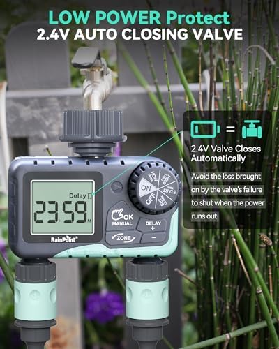 RAINPOINT 2 Zone Sprinkler Timer - 2pcs Water Timer for Garden Hose with Rain Delay/Manual Watering/Automatic Irrigation for Yard Lawn - Image 6