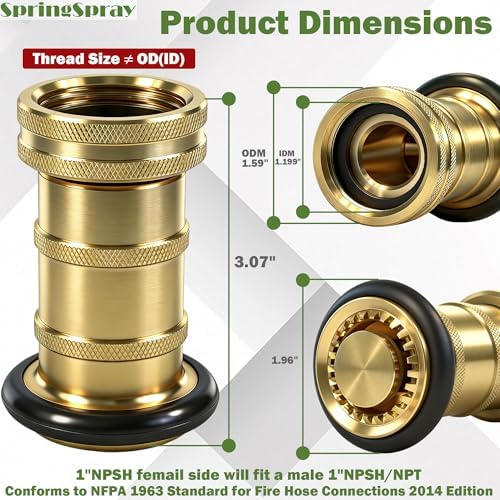 1 Inch Fire Hose Nozzle Brass NPSH/NPT Fire Nozzle 36GPM 100PSI - Image 2