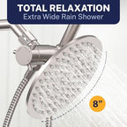 HammerHead Showers® Solid Metal Dual Shower Head Combo – BRUSHED NICKEL – 8 Inch Rainfall High Flow Shower Head & Handheld Shower Head High Pressure with Hose 6ft - Hotel-Like Double Shower Heads - Image 5