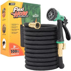 Flexi Hose with 8 Function Nozzle, 100FT - Lightweight Expandable Garden Hose, No-Kink Flexibility, 3/4 Inch Solid Brass Fittings and Double Latex Core by FlexiHose