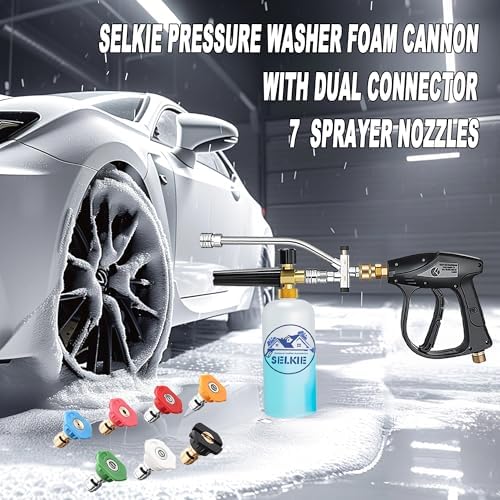 Selkie Foam Cannon with Pressure Washer Gun and Dual Connector, 3-in-1 Car Foam Cannon Kits with 1/4 Inch Quick Connector, 7 Pressure Washer Nozzle Tips, Dual-Connector Accessory - Image 2