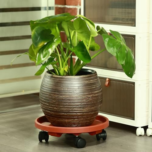 10 Packs Large Plant Caddy with Wheels 13" Rolling Plant Stands Heavy-duty Plastic Plant Roller Base Pot Movers Plant Saucer on Wheels Indoor Outdoor Plant Dolly with Casters Planter Tray Rust Red - Image 5