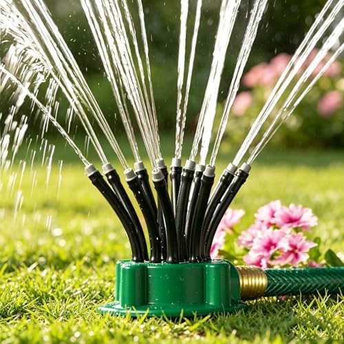 12 Nozzle Garden Sprinkler for Irregular Areas, Adjustable Multi-Head Irrigation Tool with 3-Stream Tips, Water-Saving Sprayer for Patio Set (green02) - Image 2
