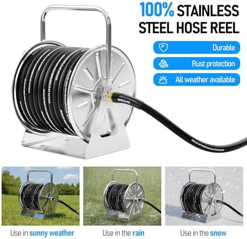 SPECILITE Stainless Steel Garden Hose Reel, 5/8" 75FT Hybrid Rubber Hose - Image 2