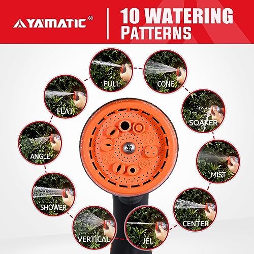 YAMATIC 50FT Flexible Garden Hose 5/8", Brass Swivel Handle Burst 600 PSI and Garden Hose Nozzle, 10 Adjustable Spray Patterns, 1PCS - Image 7