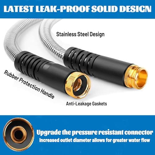 Garden Hose 75 ft, Heavy Duty Stainless Steel Metal Water Hose with 8 Function Nozzle, No Kink, Leak-proof and Lightweight, Easy to Use and Sturdy, Puncture-Proof Outdoor Yard Hose - Image 3