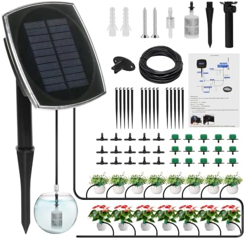 49.21FT Solar Drip Irrigation System Kit, Automatic Watering for 15 Pots by BURMONG