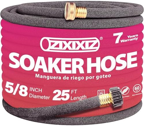 25FT 5/8-Inch Soaker Hose, Flexible with Solid Brass Connector, Leak-Resistant Watering System for Gardens & Vegetable Beds by ZIXIXIZ