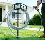 Garden Hose Holder with Storage Basket - Heavy-Duty Freestanding Hose Organizer, Black Powder-Coated, Detachable Design Holds 150FT Hose, Includes Assembly Tools for Lawn, Yard, and Garden - Image 5