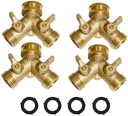 HQMPC Hose Y Splitter 3/4" GHT Garden Hose Valve 2 Way For Garden Lawn Waterring - Brass, 4 Pack by HQMPC