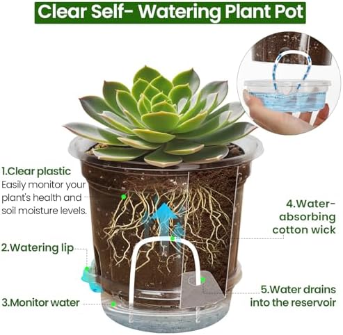 Bluepro Self Watering Pots for Indoor Plants, 4/5/6.5 Inch, 18-Pack - Image 4