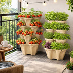 Stackable Vertical Planter Tower, 4 Tier Strawberry Planter,16 Plant Sites, Space Saving Garden Planter for Vegetables & Herbs, Indoor Outdoor, Made in USA (Desert Sand) - Image 3