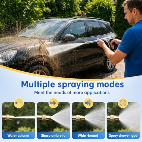 High-Pressure Hose Nozzle Gun for Car & Garden,Upgrade Garden Hose Pressure Washer,3 Adjustable Spray Modes,Heavy Duty Metal Spray Gun With Full Brass Nozzle,Suitable for Lawn,Plants - Image 4