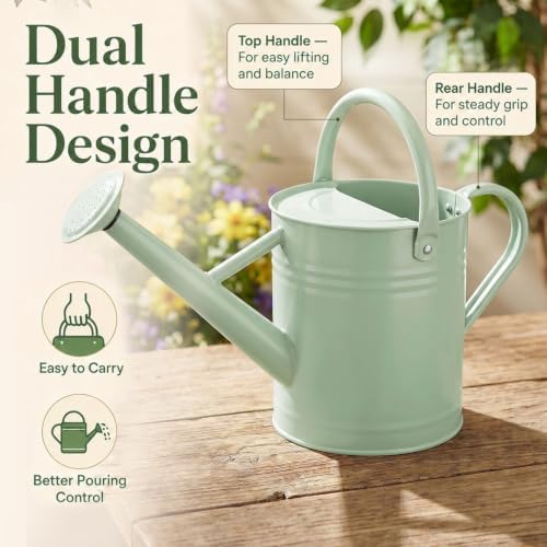 1 Gallon Metal Watering Can for Indoor Outdoor Plants, Pale Mint - Image 5