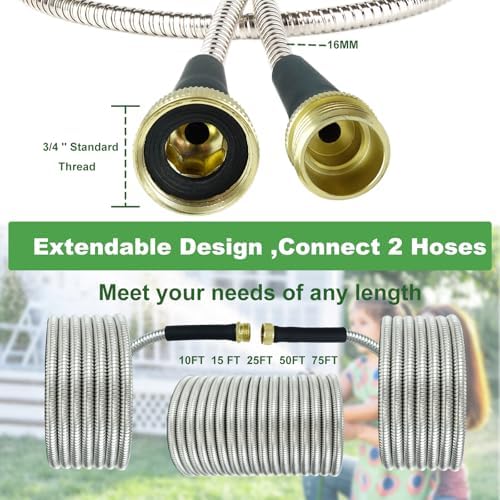 Metal Garden Hose 50FT, Heavy Duty Water Hose with Sprayer Nozzle - Leak Proof, Kink Free, Anti-rust, 5/8" Diameter Steel Hose, Ultra Lightweight & Durable Outdoor Hose - Image 4