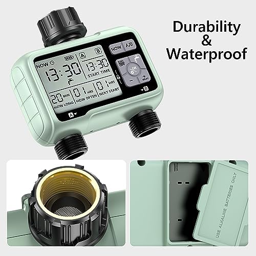 2 Outlet Digital Water Timer, IPX5 Programmable Garden Sprinkler Timer with Large LCD Display, Hose Irrigation Controller for Lawn and Yard - Image 5
