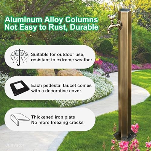 Antique Bronze Outdoor Water Column with Faucet Hose Stand, Stainless Steel Garden Tap Vertical Floor Mounted Hydrant Water Spigot for Irrigation Washing, 50/86cm(Bottom Inlet,86cm/33.7in,Style 1) - Image 5
