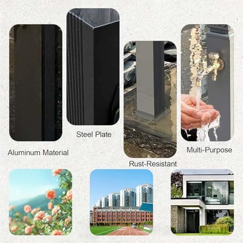Stainless Steel Outdoor Garden Water Column - Vertical Double Outlet Faucet with Spray Gun, Decorative Fountain for Backyard Irrigation (Black, 100cm/39.4in) - Image 5