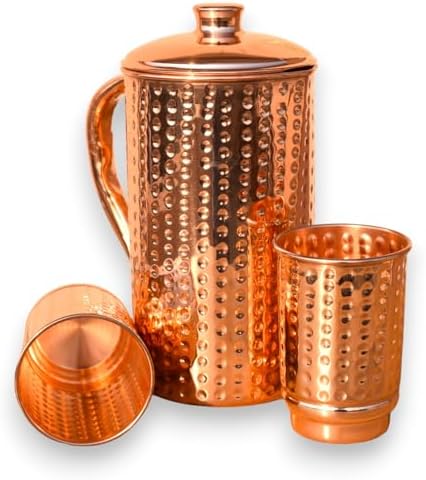 Pure Copper Hammered Water Jug with 2 Tumblers Set | Copper Water Pitcher | 50.7 fl oz Capacity - Image 2