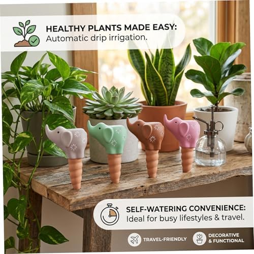 Self Watering Spikes 4Pack Adorable Elephant Terracotta Watering Spikes for Indoor Plants Automatic Plant Waterer - Image 3