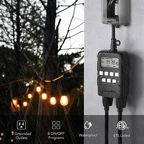 BN-LINK Outdoor 7-Day Programmable Timer Outlet, 2 Outlets, 2 Pack - Image 3