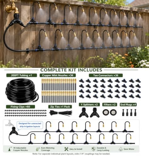 Drip Irrigation System 200FT 1/4", 36 Adjustable Copper Nozzles - Image 2