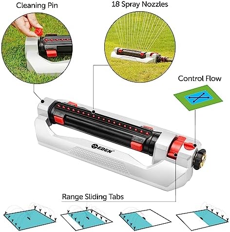 Eden 94095 Heavy Duty Turbo Oscillating Sprinkler, Covers Up to 4,000 sq. ft., 18 Precision Nozzles, Weighted Aluminum Base, Adjustable Range, Flow Control, Width Adjustment Tabs, Quick Connect Bundle - Image 4