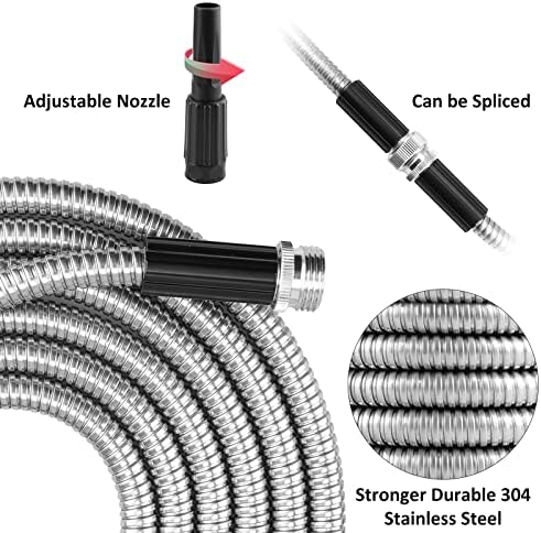 OnBrand 75FT Metal Garden Hose with Sprayer Nozzle - Stainless Steel Hose - Image 3