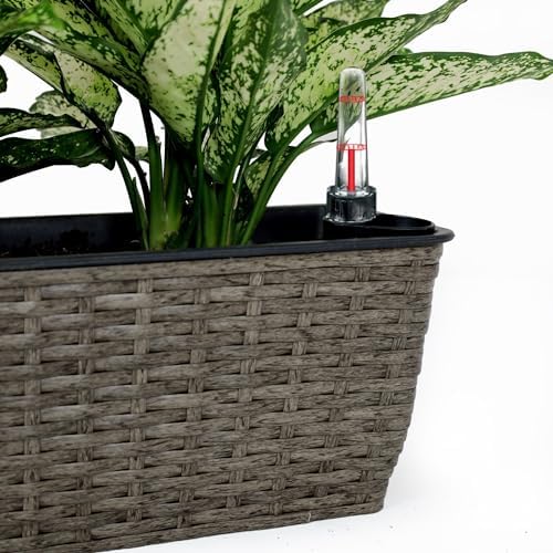 2-Pack Self-Watering Planter - Hand Woven Wicker - Rectangular - Dark Gray - Image 6