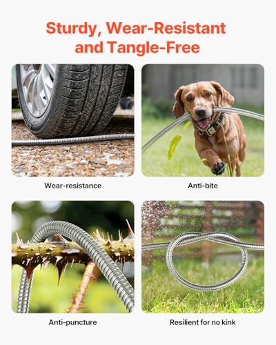 VEVOR Garden Hose Metal 100FT – Heavy Duty Stainless Steel Water Hose, Flexible, No Kink & Tangle, Puncture Resistant & Rust Proof, Lightweight w/ 10-Function Spray Nozzle for Yard, Outdoor, Gardening - Image 3