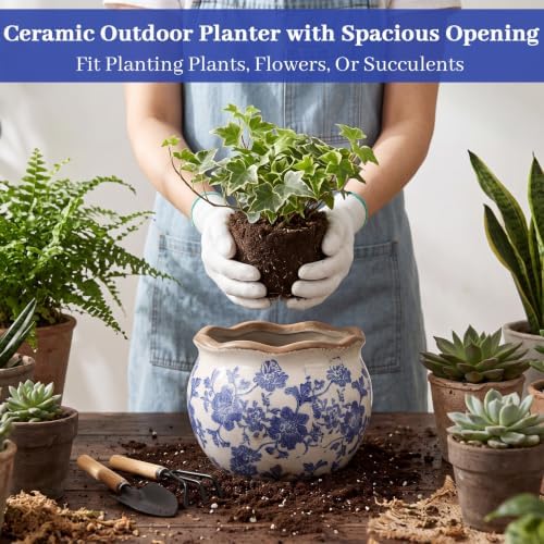 Geetery Ceramic Planter Pot 7.1 Inch Round Plant Pot,Chinoiserie,Blue,Small - Image 6