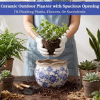 Geetery Ceramic Planter Pot 7.1 Inch Round Plant Pot,Chinoiserie,Blue,Small - Image 6
