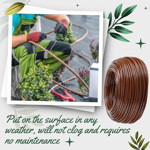 Nuanchu 492 ft 1/4" Drip Irrigation Tubing Irrigation Hose Garden Watering Tube Line with 12 Inch Emitter Spacing Blank Distribution Tubing Drip Line Watering for Garden Irrigations System, Brown - Image 4