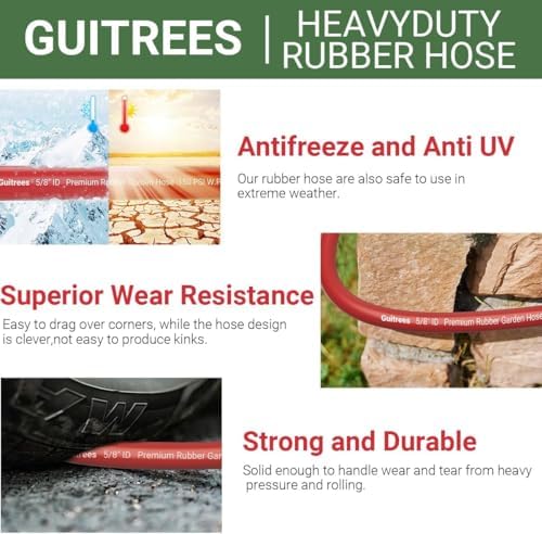 Guitrees 25FT 3/4 Heavy Duty Rubber Garden Hose - 300psi Working, 1000psi Burst - Hot/Cold Water - Five-Layered Braiding for Durability - Versatile for Gardening, Agriculture, Construction(Red) - Image 5