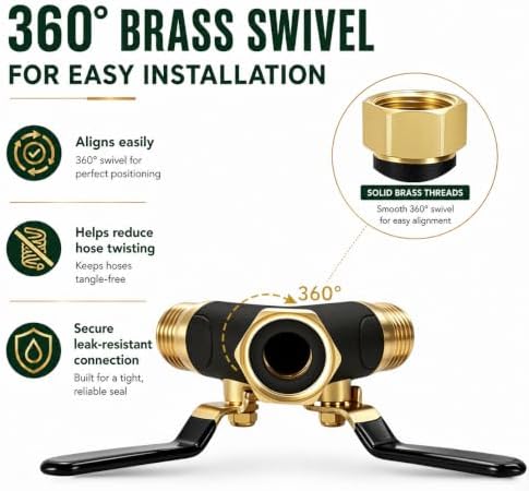 Garden Hose Splitter 2 Way Heavy Duty, Metal Body Water Hose Splitter with Shut-Off Valve, Full Flow Hose Bib Splitter, 3/4'' GHT Y Hose Connector For Outdoor Spigot Faucet - Image 3