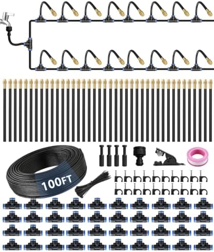 100FT 5/16" Misting Irrigation System for Garden with 40 Adjustable Nozzles by ELDEROAKI