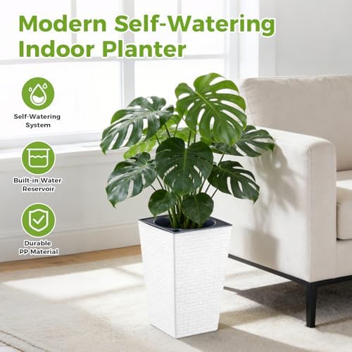 Self Watering Pots for Indoor Plants, 2 Pack Flower Pots Self Watering Planter 10.7" x 6.9" Plastic Pots African Violet Wick and Grow Pots Tall Orchid pots Square Large Plant Pots, White - Image 2