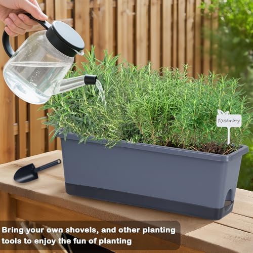 Window Box Planter 4 Packs, 17 Inches Rectangle Flower Pots with Drainage Holes & Trays, Pots for Vegetables, Herbs, Flowers, Garden Windowsill Balcony (Grey, 17 * 5.1 * 6 inch) - Image 3