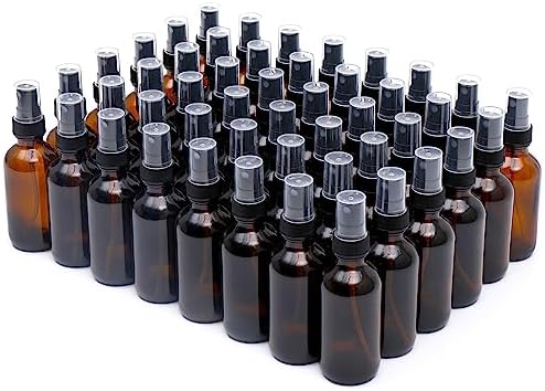NOOEEISS Amber Glass Small Spray Bottle 2 oz 48 Packs,Fine Mist Sprayer Small Clear Bottles,Refillable Containers mini spray bottles for Cleaning Solutions and Skin Care (Amber 48pcs) by QUALITYGLASSBOTTLECREATOR