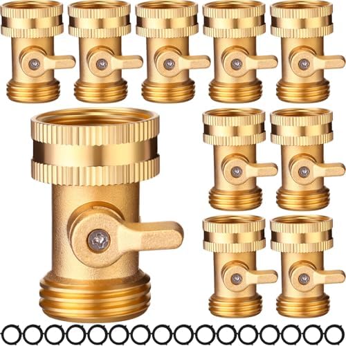 MorningRo 10 Pack Brass Garden Hose Shut Off Valve Heavy Duty 3/4 Inch Water Hose Shut Off Valve Solid Brass Garden Hose Connector Hose Valve with 10 Extra Rubber Washers by MorningRo