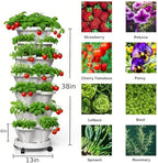 7 Tiered Strawberry Planters 2 Pack, Vertical Stackable Planter, Herb Stacking Tower Garden, Flower and Vegetable Planters with Support Pole Indoor & Outdoor with Removable Wheels - White - Image 3